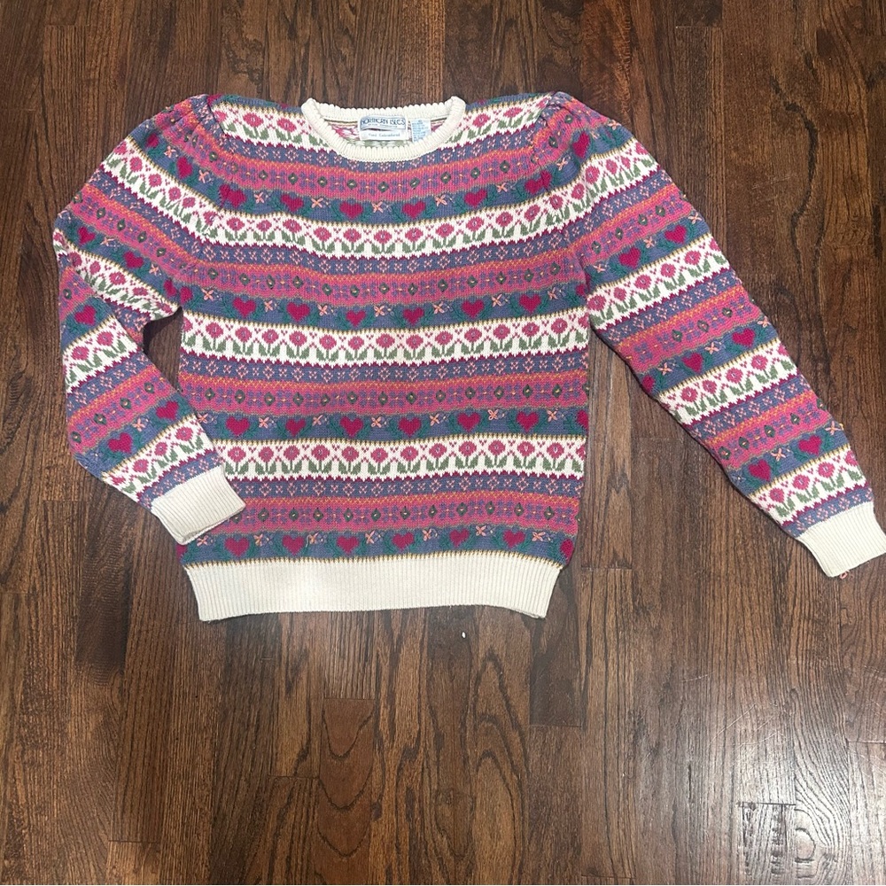Vintage Northern Isles Heart and Flower Sweater Size Large